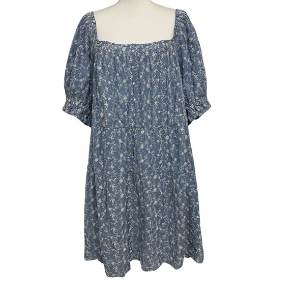 Old Navy Square Neck Embroidered Puff Sleeve Babydoll Dress Blue Size 3X NWT - Picture 3 of 7